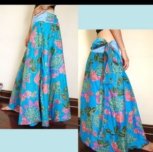 Blue floral ramie wrap skirt